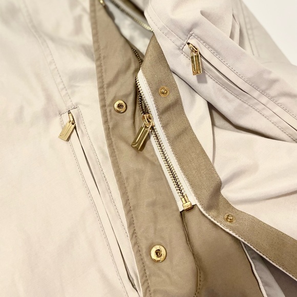 *Host Pick* Jones NY Trenchcoat Hood Raincoat Jacket Gold Zipper A-line Parka - Picture 9 of 14